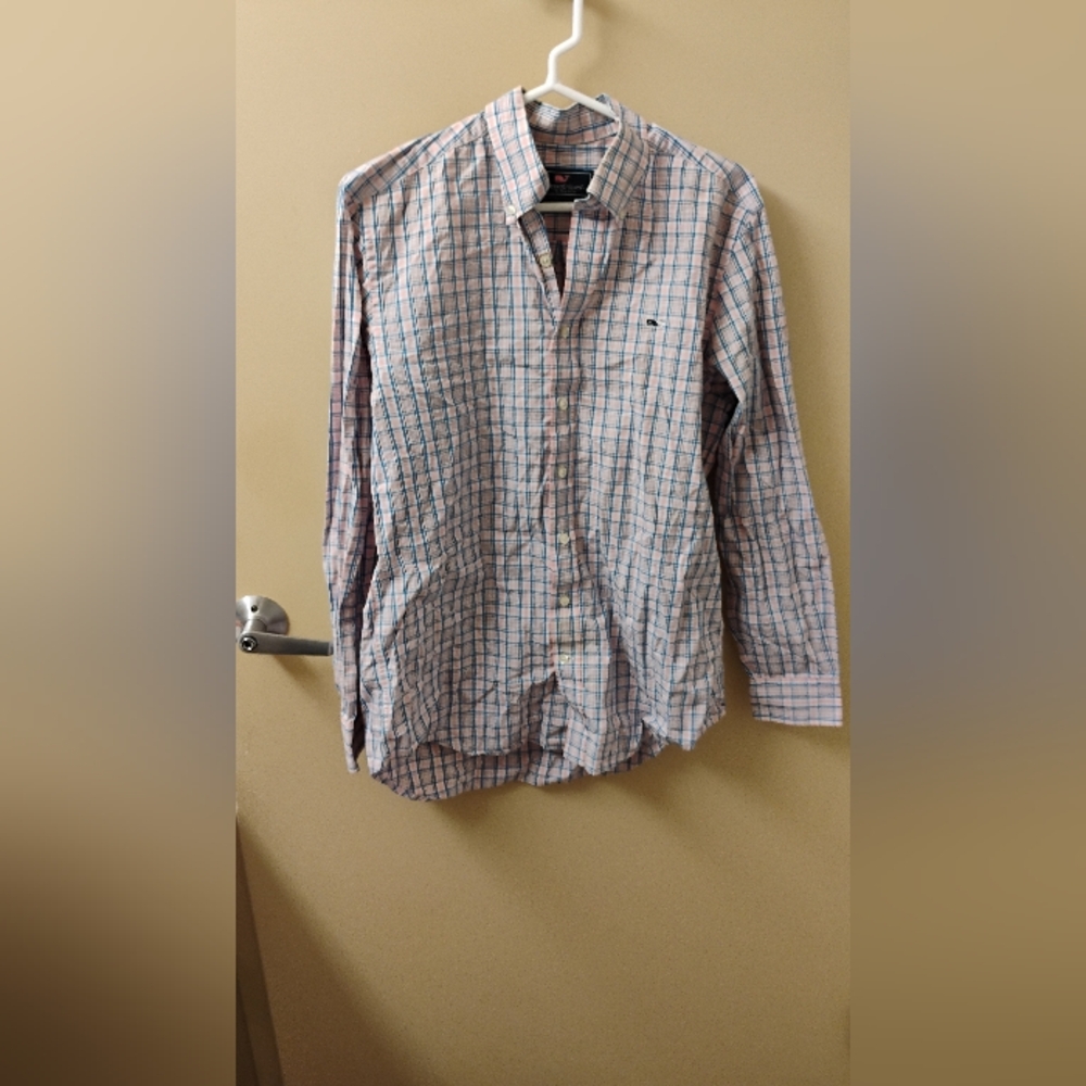Vineyard Vines Mens Plaid Slim Fit Whale Button Down Shirt Sz M